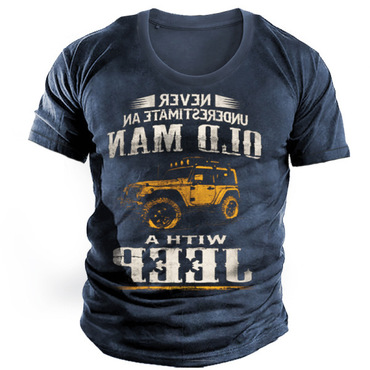 Old Man's Jeep Men's Chic Vintage Print Cotton Tee