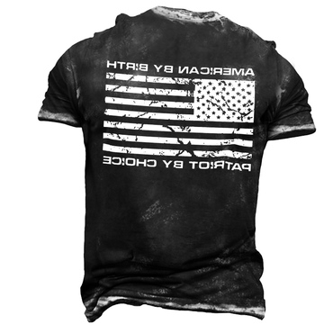 Men's Vintage American Flag Chic By Birth Patriot By Choice Print Daily Short Sleeve Round Neck T-shirt