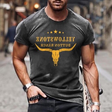 Men's T-shirt Vintage Western Chic Yellowstone Plus Size Short Sleeve Summer Daily Tops Black Gray White Burgundy Navy Blue