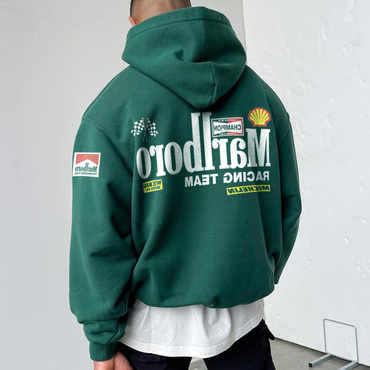 Men's Oversized Hoodie Racing Chic Graphic Print Pocket Comfort Hooded Sweatshirt Green