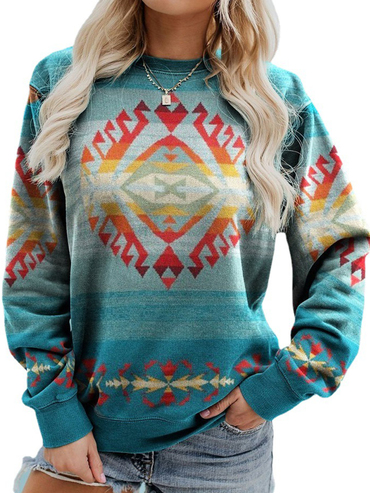 Women's Vintage Print Ethnic Chic Geometric Pattern Print Sweatshirt