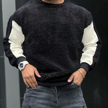 Cashmere Stitching Crew Neck Chic Sweatshirt