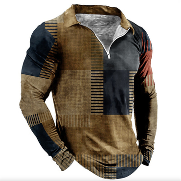 Retro Geometric Patchwork Print Chic Casual Men's Sweatshirt