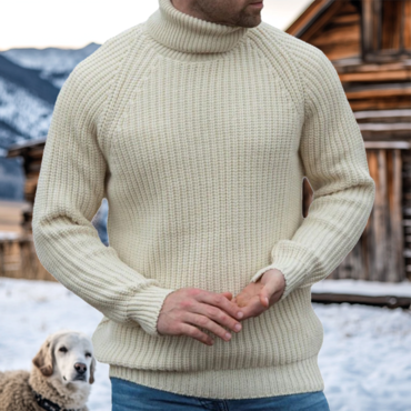 Men's Retro Western Style Chic Knitted Sweater Turtleneck Pullover Off-white