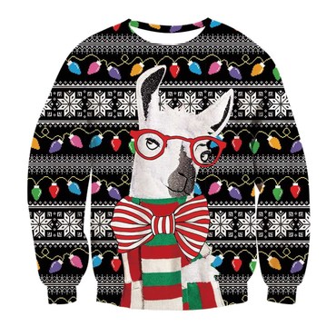 Unisex Llama With Glasses Print Chic Crew Neck Ugly Christmas Sweatshirt