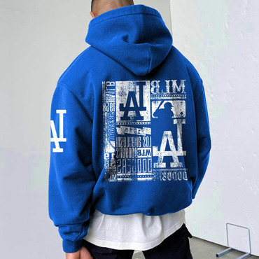 Men's Vintage Baseball Print Chic Pocket Long Sleeve Loose Hoodie