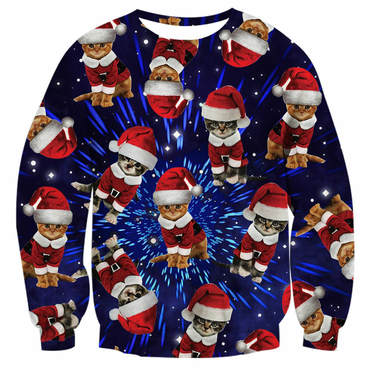 Unisex Space Cat Print Chic Ugly Christmas Sweatshirt