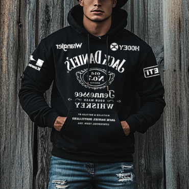 Men's Western Cowboy Outdoor Chic Pbr Pocket Long Sleeve Black Hoodie