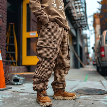 Men's Vintage Waffle Knitted Chic Outdoor Multi-pocket Cargo Pants Trousers