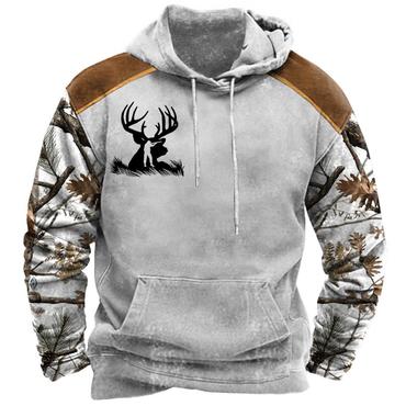 Men's Hoodie Vintage Hunting Chic Deer Woods Print Pocket Long Sleeve Daily Tops