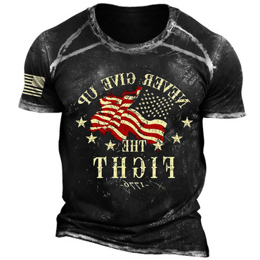 Men's Vintage Never Give Chic Up The Fight 1776 American Independence Day Patriotic Print Short Sleeve Round Neck T-shirt