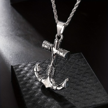 Rock Punk Hip Hop Chic Navy Distressed Anchor Pendant Necklace