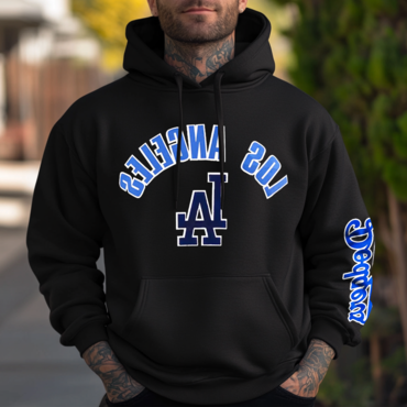 Men's Vintage Loose Outdoor Chic Los Angeles Dodgers Print Hoodie Streetwear