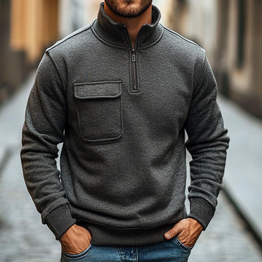 Men's Vintage Pocket Quarter Chic Zip Stand Collar Sweatshirt