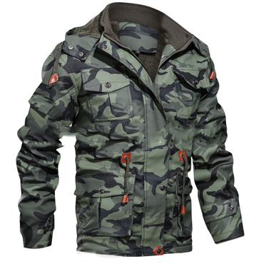 Fleece Mid-length Leather Multi-pocket Chic Camouflage Jacket