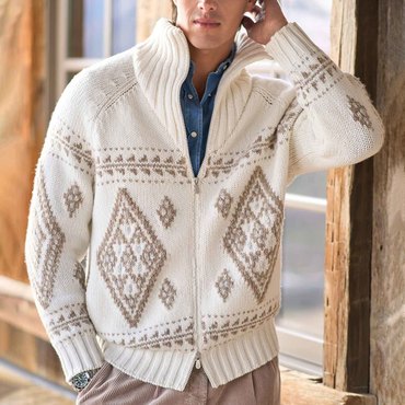 Men's Vintage Ethnic Geometric Chic Pattern Knitted Stand Collar Cardigan