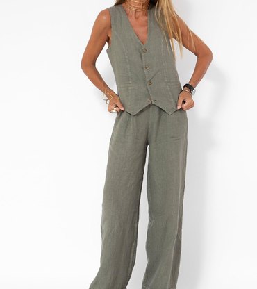 Fashion Vest Trousers Patchwork Chic Cotton And Linen Casual Suit