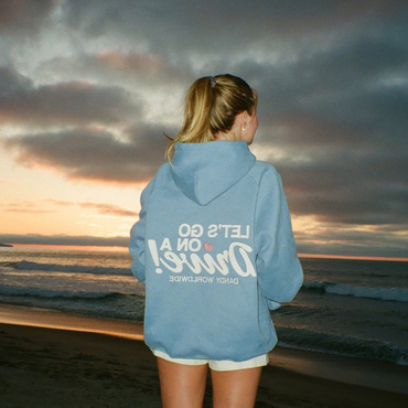 Let's Go On A Chic Drive' Oversized Lux Hoodie In Blue