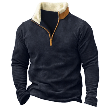 Men's Zip Collar Fleece Chic Lamb Wool Thermal Sweatshirt