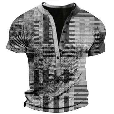 Men's Retro Geometric Plaid Chic Printed Casual Short Sleeve T-shirt