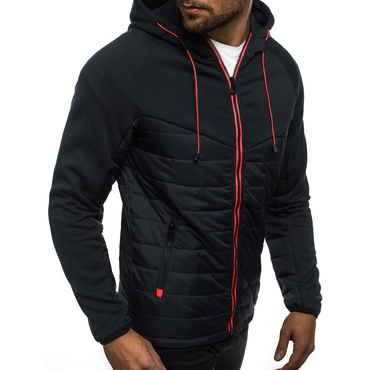 Men's Casual Stitching Chic Zipper Hooded Jacket