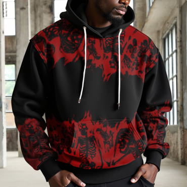 Halloween Men's Retro Spider Chic Skull Print Hoodie