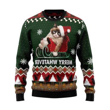 Unisex Vintage Grumpy Cat Print Chic Crew Neck Ugly Christmas Sweatshirt