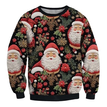 Men's Vintage Santa Print Chic Crew Neck Ugly Christmas Sweatshirt