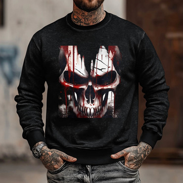 Men's Vintage Horror Skull Chic Halloween Long Sleeve Crew Neck Sweatshirt