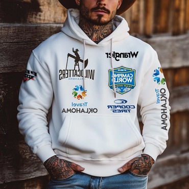 Men's Western Cowboy Outdoor Chic Pbr Ow Pocket Long Sleeve White Hoodie