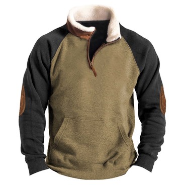 Men's Outdoor Tactical Colorblock Chic Pocket Quarter Zip Sweatshirt