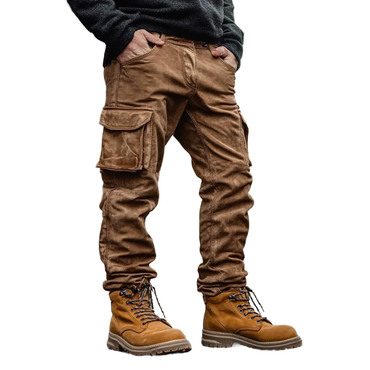 Men's Vintage Suede Outdoor Chic Multi-pocket Cargo Pants Trousers