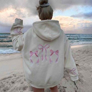 Women's Vintage Bow Embroider Chic Oversized Long Sleeve Hoodie