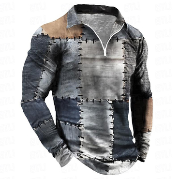 Men's Retro Check Geometric Print Chic Casual Sweatshirt