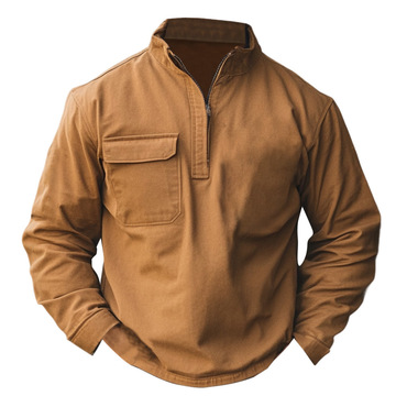 Men's Vintage Pocket Chic Zipper Stand Collar Cargo Sweatshirt