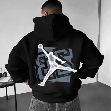 Men's Vintage Basketball Print Chic Pocket Long Sleeve Oversized Hoodie