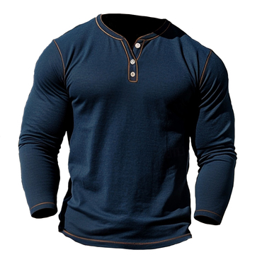 Men's Retro Casual Three-button Chic Long-sleeved T-shirt