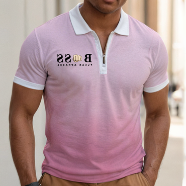 Men's Business Casual Gradient Print Chic Zipper T-shirt