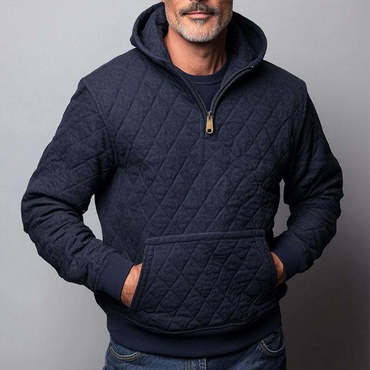 Men's Vintage Quilted Pocket Chic Long Sleeve Zipper Hoodie