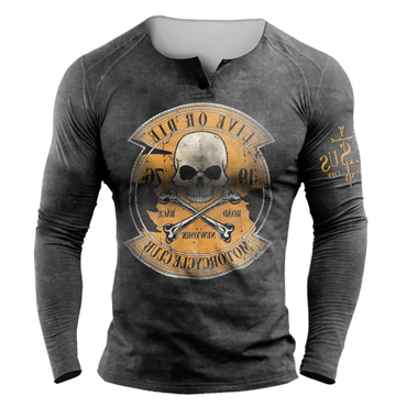 Motorcycle Club Racing Print Chic Long Sleeve Henley Shirt