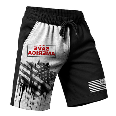 Men's Shorts Vintage American Chic Flag 4th Of July Patriotic Pocket Color Block Outdoor Drawstring Sweatpants