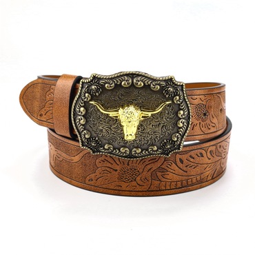 Western Cowboy Vintage Punk Chic Embossed Leather Belt