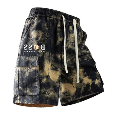 Men's Vintage Tie Dye Chic Gradient Pocket Casual Elastic Drawstring Cargo Shorts