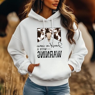 Women's Vintage Western Yellowstone Chic Should've Come With A Warning Print Pocket White Hoodie