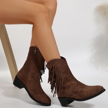 Women's Vintage Tassel Pointed Toe Chic Thick Heel Western Cowboy Boots