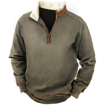 Men Vintage Zipper Stand Collar Chic Sweatshirt