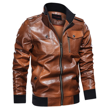 Men's Motorcycle Pu Leather Chic Jacket Retro Flight Jacket