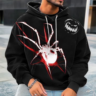 Halloween Men's Retro Spider Chic Pumpkin Print Hoodie