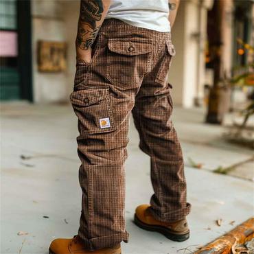 Men's Waffle Pants Vintage Chic Outdoor Cargo Pants Multi-pocket Trousers