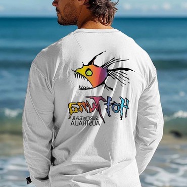 Men's Vintage Fish Australia Chic Surf Long Sleeve Casual T-shirt